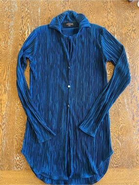 Renee C. Electric Blue Pleated Button-Front Top